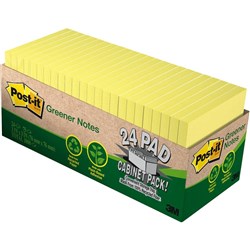 POST-IT 654R-24CP-CY NOTES Cab Pack 100% Rcycld 76x76 yellow x 24