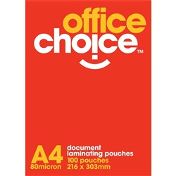 LAMINATING POUCH A4 80mic OFFICE CHOICE BL80MA4OFFC BOX OF 100