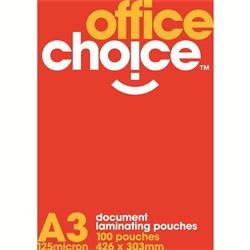 OFFICE CHOICE LAMINATING POUCH A3 125 MICRON BOX OF 100