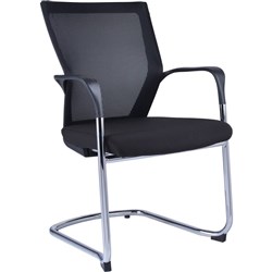 RAPID VISITOR CHAIR MESH BACK CHROME CANTILEVER 120KG WEIGHT RATE BLACK FABRIC SEAT