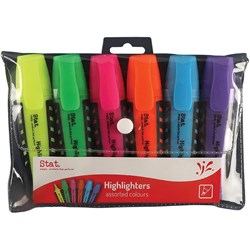 STAT HIGHLIGHTER CHISEL WLT 6 Tip Rubberised Grip Assorted Wallet Of 6 2-5MM