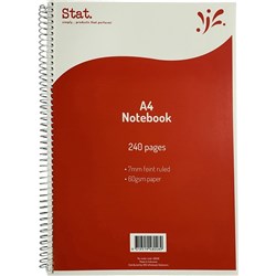 STAT NOTEBOOK A4 7MM RULED 60GSM SPIRAL SIDE BOUND 240 PAGE RED