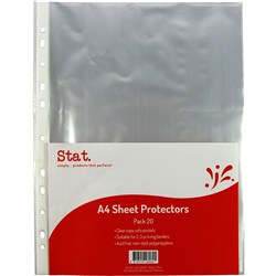 STAT SHEET PROTECTOR A4 LIGHT WEIGHT 35 MICRON CLEAR PACK OF 20