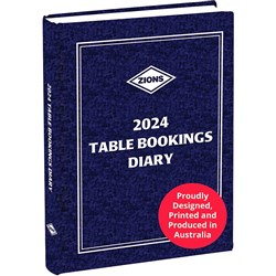 ZIONS TABLE BOOKING DIARY A4 2 PAGES TO A DAY LUNCH & DINNER BLUE 2024