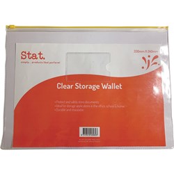 STAT STORAGE WALLET Resealable PVC 330x240mm Clear data wallet