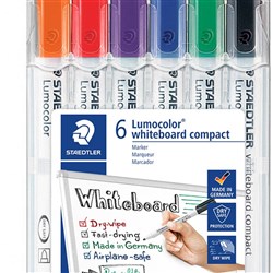 STAEDTLER WHITEBOARD MARKER 341 Bullet Compact Assorted Wallet of 6