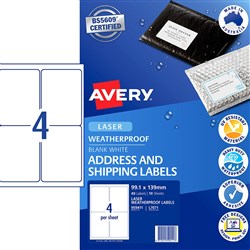 AVERY WEATHER PROOF LABELS Laser 199.1 x 139mm White Pack of 40