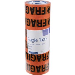 CUMBERLAND WARNING TAPE FRAGILE 48MM X 66M PACK OF 6 ROLLS