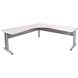 C Leg Cockpit Corner Desk 1500Wx1500Wx700D White Top Silver Steel Frame