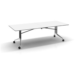 RAPID FOLDING BOARDROOM TABLE 2400MM W X 1000MM D X 743MM H BLACK FRAME BRILLIANT/ WH TOP