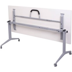 FLIP TOP TABLE 1800x750mm SILVER FRAME NEW WHITE TOP