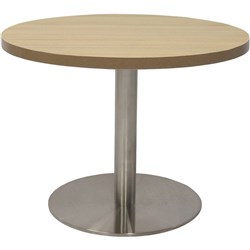 Rapidline Round Coffee Table 600mm Diam Top Natural Oak Stainless Steel Disk Base