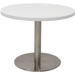 Rapidline Round Coffee Table 600mm Diam Top Natural White Stainless Steel Disk Base