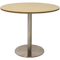 Rapidline Round Meeting Table 900mm Diam Top Natural Oak Stainless Steel