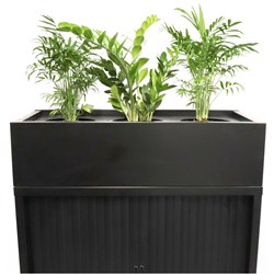 Go Tambour Steel Planter Box 230Hx1200Wx470mmD Suits 200mm Pots Includes Drip Tray Black