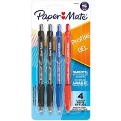 PAPERMATE GEL PEN PROFILE Retractable 0.7mm Pack of 4 Business Assorted