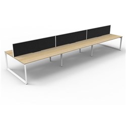 Deluxe Loop Workstation 6 Person With Screen 1200Wx750D Oak Top White Double Frame