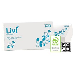 LIVI ESSENTIALS EXTRA LARGE TOWEL 1 PLY 100 SHEETS CTN OF 24