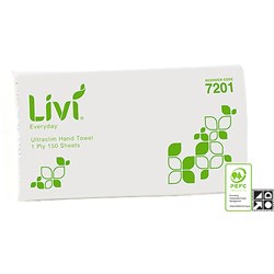 LIVI BASICS HAND TOWEL ULTRASLIM 1 PLY 150 SHEETS BOX OF 16