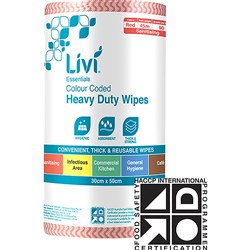 LIVI ESSENTIALS COMMERCIAL WIPES RED CTN OF 4 PERFORATED ROLL