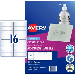 Avery Crystal Clear  L7567-10 Address Label 16UP 99.1x34mm 160 Labels 10 Sheets DISCONTIN