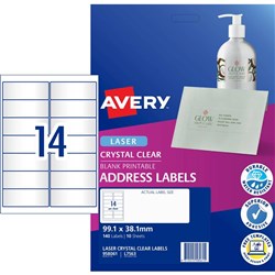 Avery Crystal Clear Laser Address Label 14UP 99.1x38.1mm 140 Labels 10 Sheets