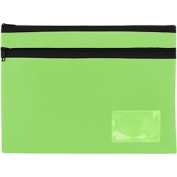 Celco Pencil Case Large LIME GREEN 2 Zips 350x260mm