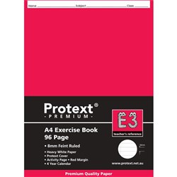 Protext Premium Exercise Book A4 8mm Ruled Red Insert 96 Pages