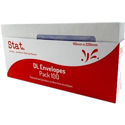 Stat Peel And Seal DL Envelope Window Face Secretive WHITE Pack of 100