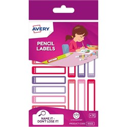 Avery Kids Pencil Labels 30 Assorted Labels Ultra Resistant 52x12 mm