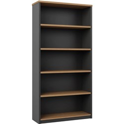 OM Premier Storage Bookcase W900 x D320 x H1800mm Regal Walnut and Charcoal