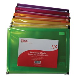Stat A4 Document Wallet PK10 Zip Closure and Gusset Pack of 10