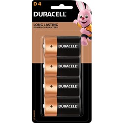Duracell D Cell Coppertop PK4 Battery Pack of 4