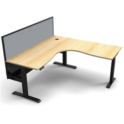 Rapidline Boost Cr Workstation 1800 x 1800 x 750. Oak Top Black Frame. Grey Screen +Tray