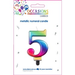 Alpen Numerical Birthday Candle No. 5 Metallic Rainbow