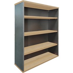 Rapidline Worker Bookcase 4 Shelves 1200Hx900Wx315mmD Natural Oak and Ironstone