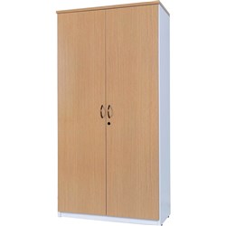 Logan Storage Cupboard Hinged Doors 900W x 450D x 1800mmH White and Oak