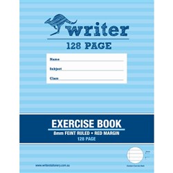 Writer Exercise Book 225 x 175mm 128 Page 8mm Ruled Red Margin