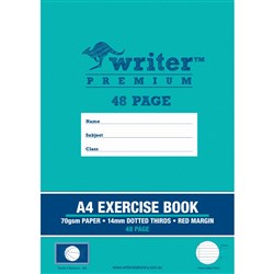 Writer Premium Exercise Book A4 48 Page 14mm Dotted Thirds Red Margin Ball