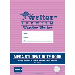 Wonder Writer Mega QLD 6mm Ruled Student Notebook Year 2 64 Page