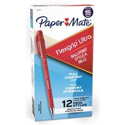 PaperMate FlexGrip Ultra Ballpoint Pens Medium 1.0mm Retractable Red Box of 12