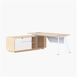 Rapidline Casa Executive Desk + LHS Cabinet + Panel Eternity Leg 2000Wx1800Dx748mmH Oak/Wht