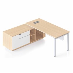 Rapidline Casa Executive Desk + LHS Cabinet + Panel Profile Leg 2000Wx1800Dx748mmH Oak/Wht