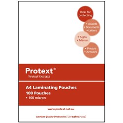Protext Laminating Pouches A4 100 Micron Box of 100