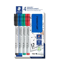 Staedtler Whiteboard Set 4 Assorted Compact Whiteboard Markers and Eraser