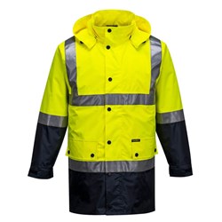 Portwest Eyre Hi-Vis Contrast Rain Traffic Jacket 3XL Yellow And Navy