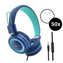 SchoolTech Extra Sturdy Headphone 3.5mm Jack And USB-C Connector Teal/Navy Pack 50
