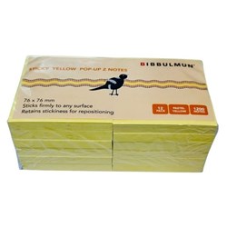 Bibbulmun Pop Up Z Notes Sticky Notes 76 x 76mm Yellow Pack Of 12