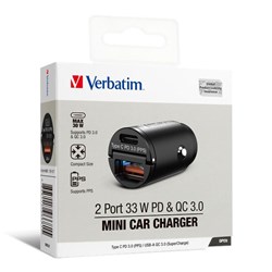 Verbatim 30W Dual Port USB-C and USB-A Mini Car Charger Black