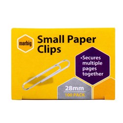 MARBIG PAPER CLIPS Small 28mm Chrome Box of 100